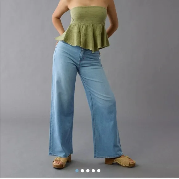 American Eagle 000 curvy dreamy drape wide leg jeans NWT FLAW - Picture 1 of 7